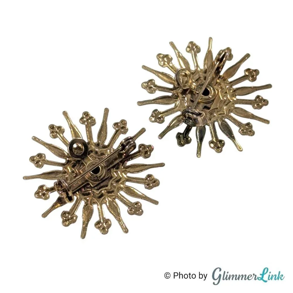 Vintage Starburst Scatter Brooch Set Gold Tone with Blue Cabochons Set of 2